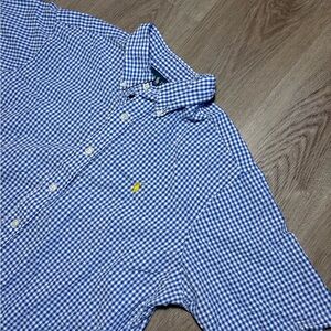 Vintage Ralph Lauren Classic Fit SS Seersucker Shirt Men's L Blue White Gingham